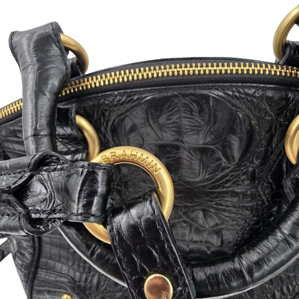 Brahmin Duxbury Satchel Black Melbourne Croc Embossed Leather Designer Purse Bag - Picture 7 of 16